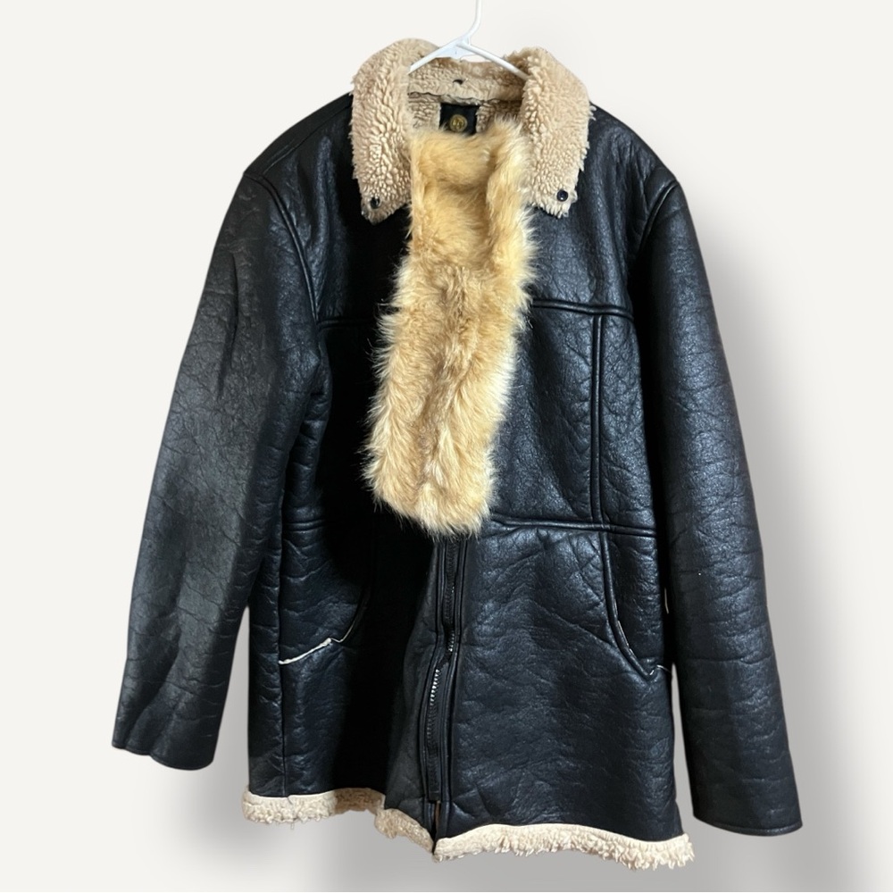 Faux Leather XL Sherpa Coat with Included button on Fur Collar by Platini